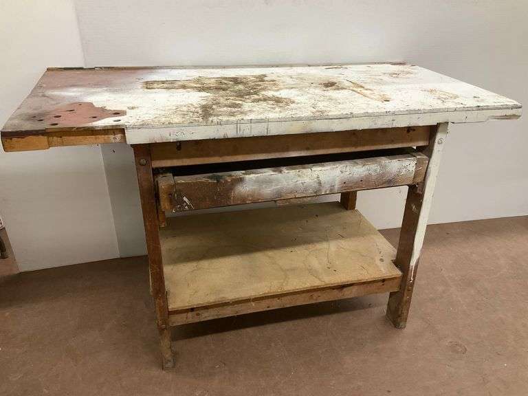 Wooden Workbench Table with Drawer and Shelf image