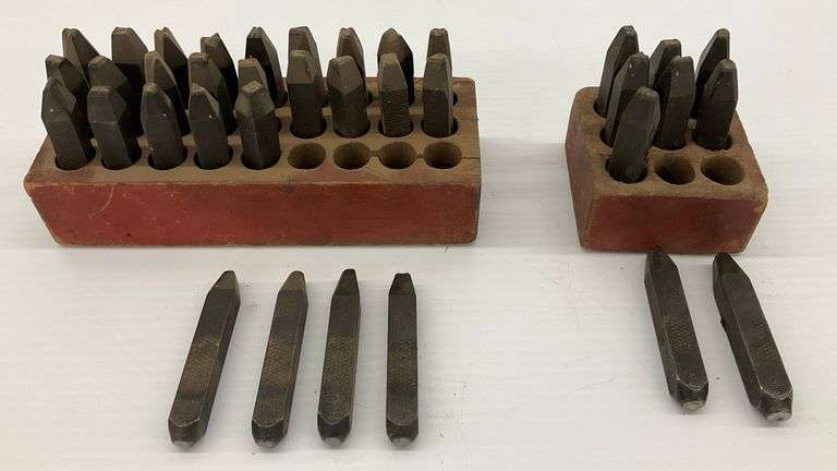 Large Set of Metal Stamping Punches with Wooden Holders image