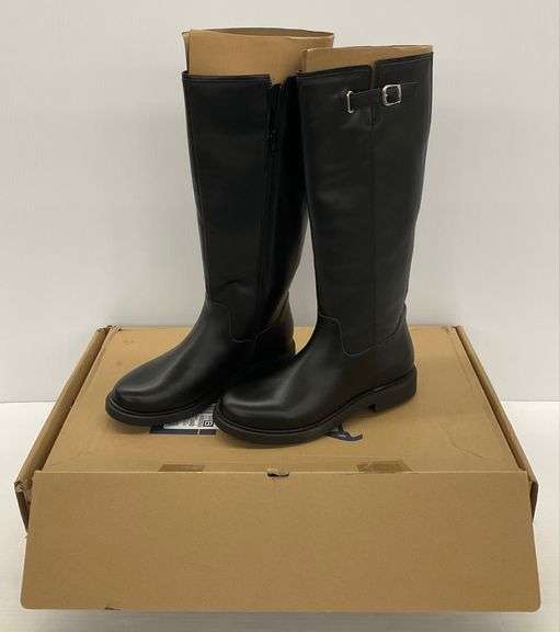 Women's Lands' End Black Leather Knee High Riding Boots Size US 8.5 image