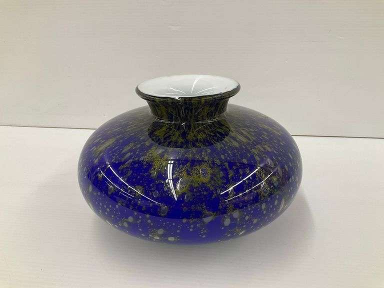 Speckled Cobalt Blue Art Glass Vase image