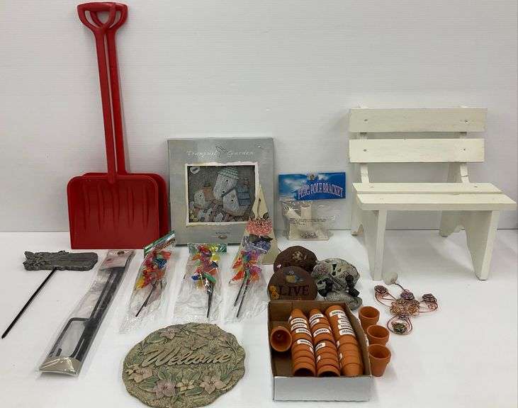 Garden Decor: Birdhouse Art, Stepping Stones, Welcome Sign, Pinwheels, and Other Items image