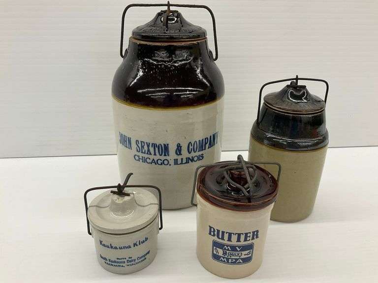 Group of Stoneware Advertising Crocks image