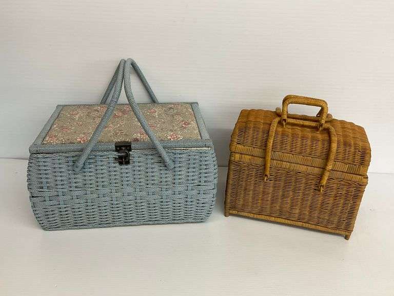Two Vintage Wicker Sewing Baskets image