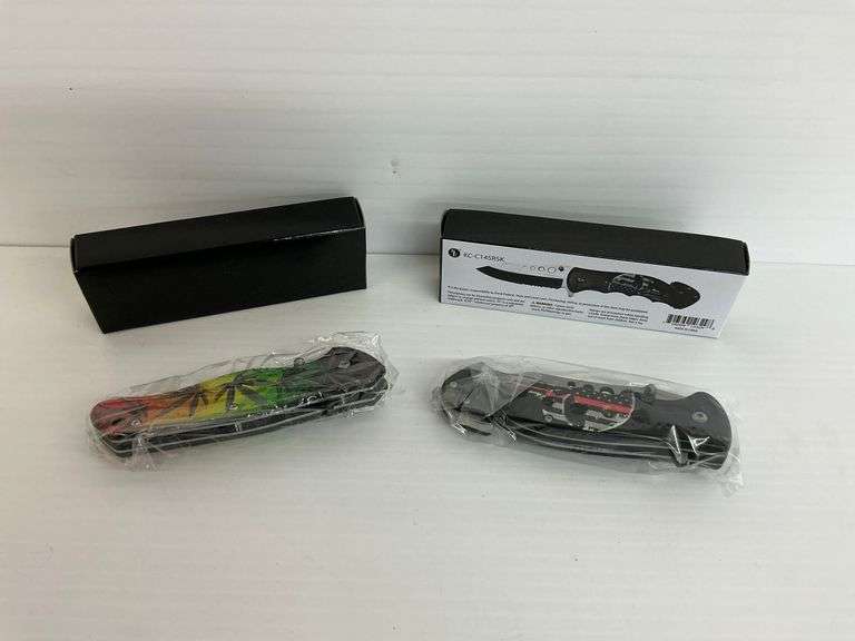 Two New Pocket Knives - Firefighter and Marijuana Themed image