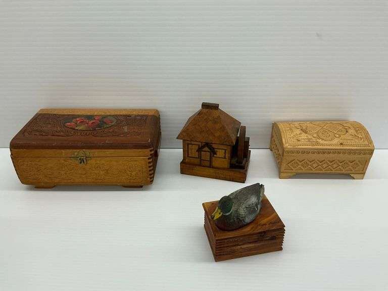 Carved Wooden Boxes and Duck Trinket Box image