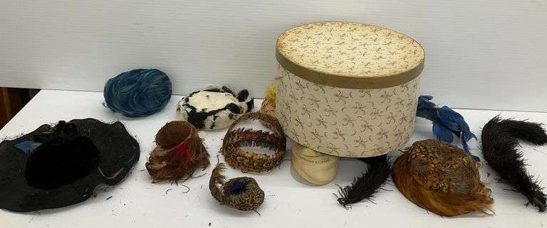 Vintage Feather Millinery Lot with Hat Box image