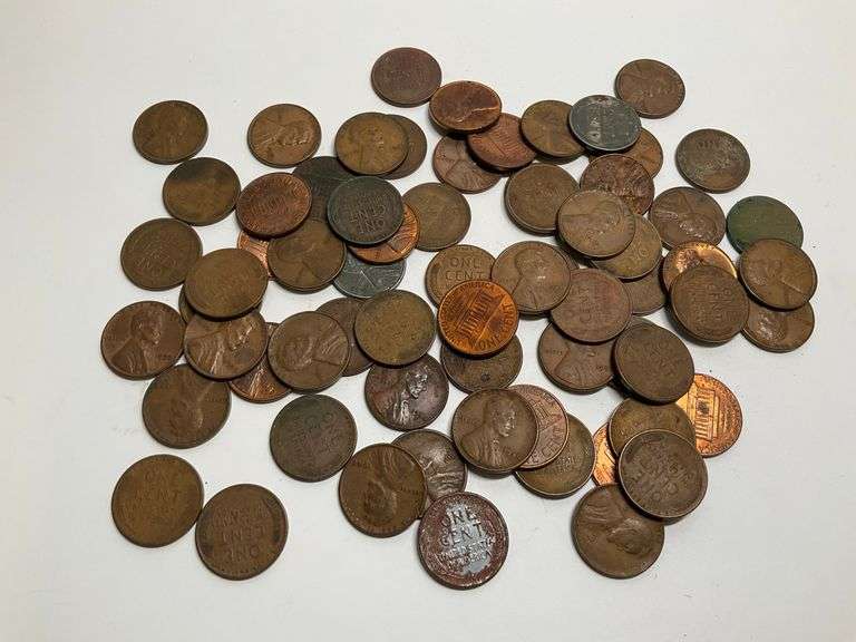 Collection of US One Cent Coins - Wheat Pennies & Lincoln Cents image