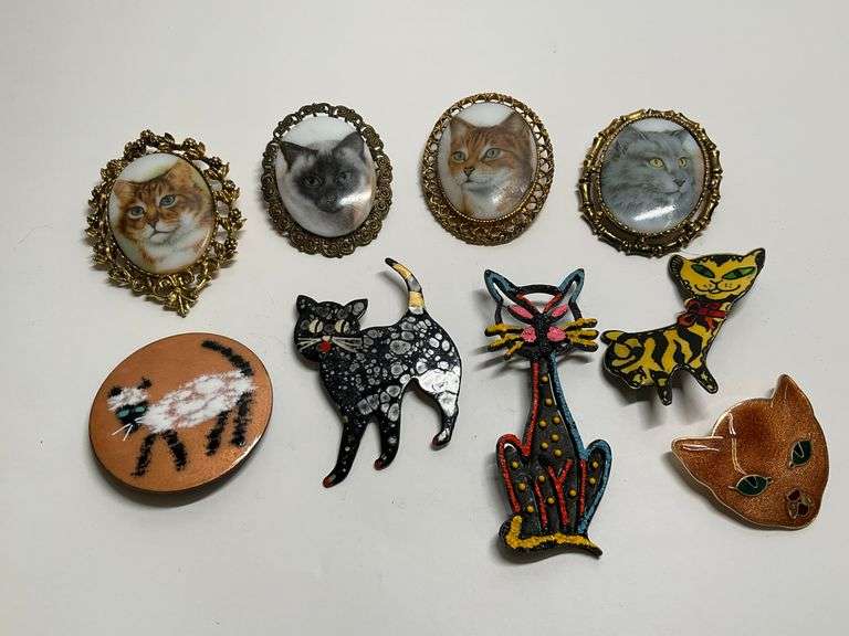 Vintage Cat Themed Brooches and Pins Including Western Germany image