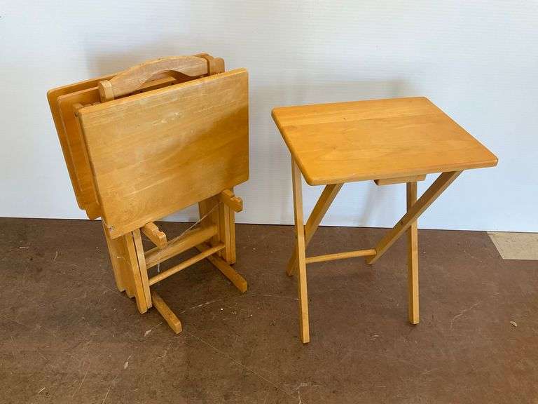 Set of Four Folding Wooden Tray Tables image