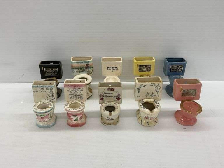 Vintage Novelty Ceramic Toilet Ashtray Collection - 10 Pieces image