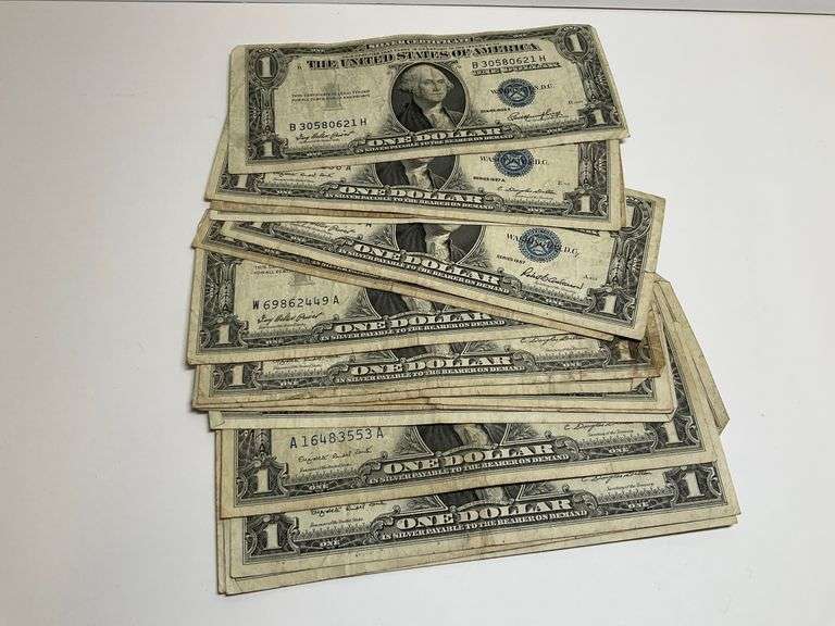 Group of 21 United States One Dollar Silver Certificates image