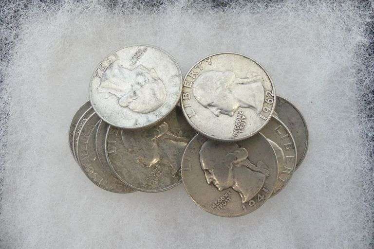 Ten Silver Washington Quarters - pre-1965 image