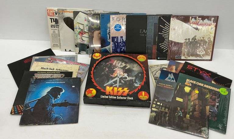 Mixed Lot of Vinyl Records Including Kiss Collector Clock image