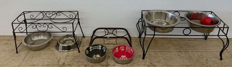 Elevated Dog Bowls with Stands and Toy Lot image