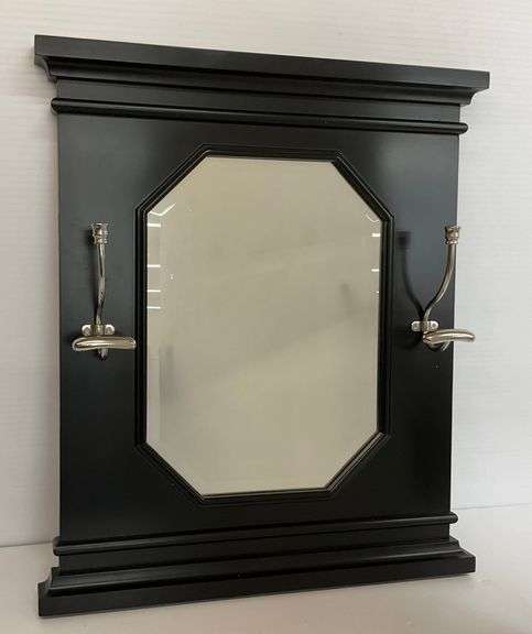 Black Framed Mirror with Coat Hooks image