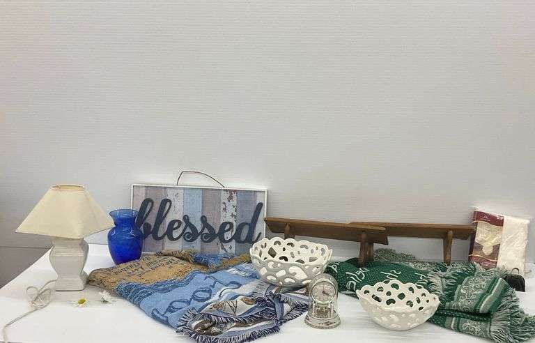 Home Decor: Tablecloth, Clock, Bowls, Lamp, Throws and More image