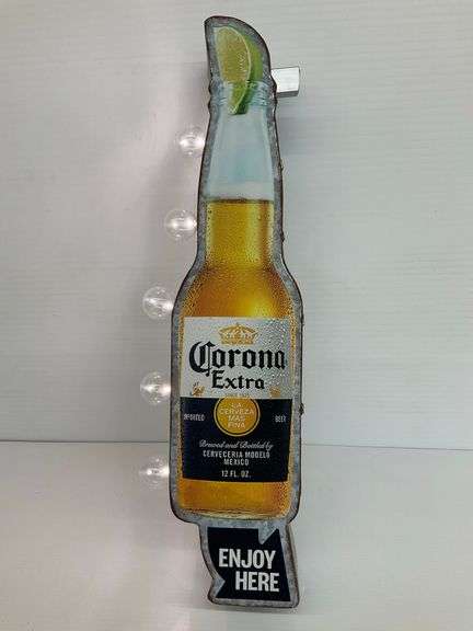 Corona Extra Beer Bottle Metal Lighted Sign - "Enjoy Here" Arrow... works image