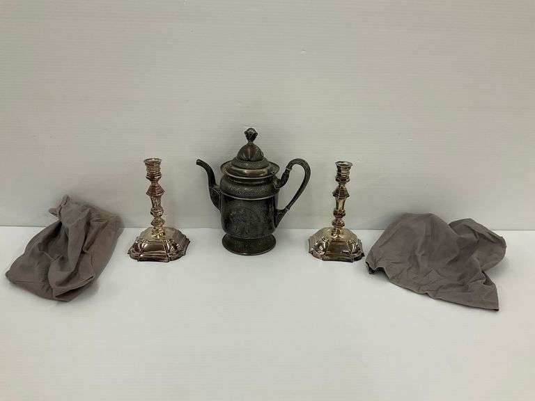 Reed & Barton Silverplated Coffee Pot with Candlestick Holders image