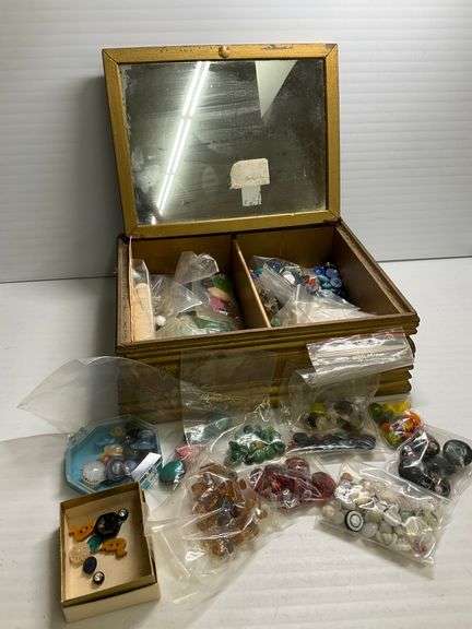 Vintage Style Jewelry Box Filled with Assorted Beads and Buttons image