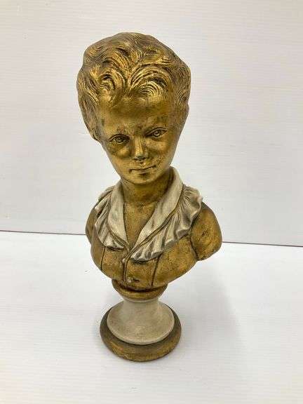 Vintage Gilded Plaster Bust of a Young Boy image