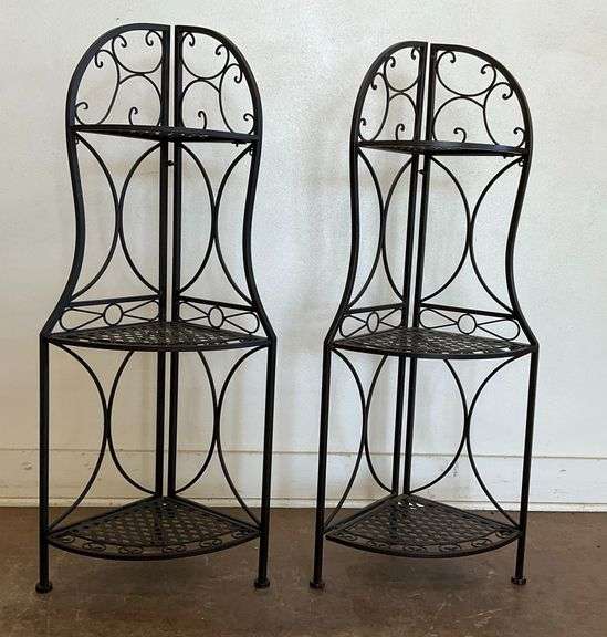 Two Wrought Iron Corner Display Shelves image