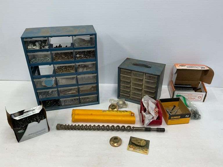 Hardware Storage Cabinets with Fasteners and Drill Bit image