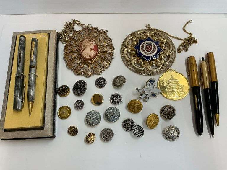Assorted Jewelry, Buttons, Pens, and Collectibles image