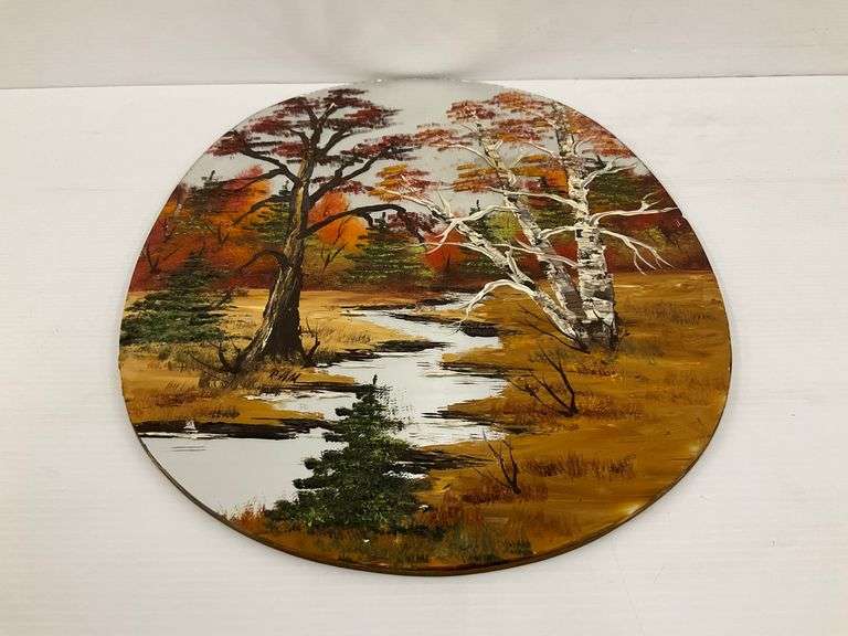 Fall Landscape Painting on Oval Mirror image