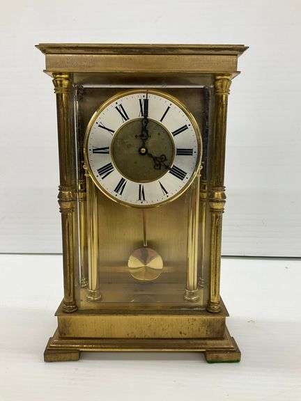 Brass Mantle Clock with Roman Numerals and Glass Case image