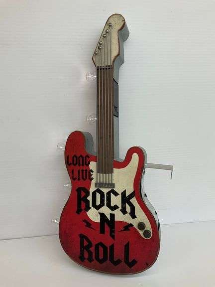 Rock N Roll Electric Guitar Shaped Marquee Sign... works image