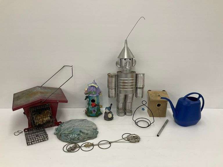 Garden Decor: Birdhouses, Feeders, Tin Man, and Other Items image