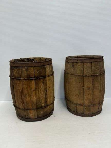 Set of 2 Rustic Wood Barrels image