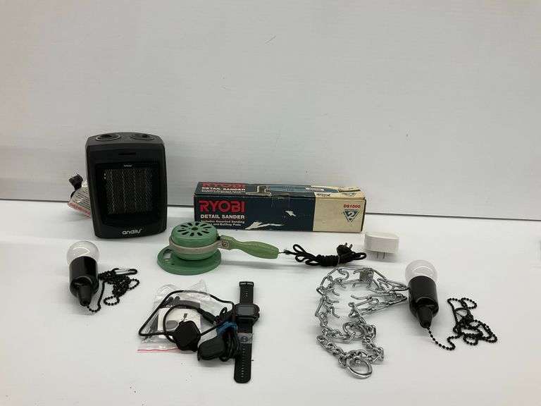 Ryobi Detail Sander, Garmin Watch, Mini Heater and Other Items image
