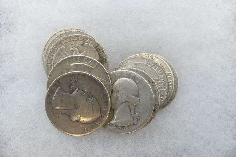 Ten Silver Washington Quarters - pre-1965 image