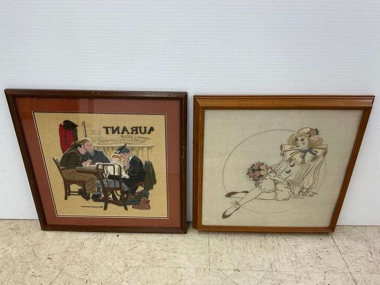 Two Framed Needlepoint Art Pieces: Norman Rockwell & Clown Portrait image