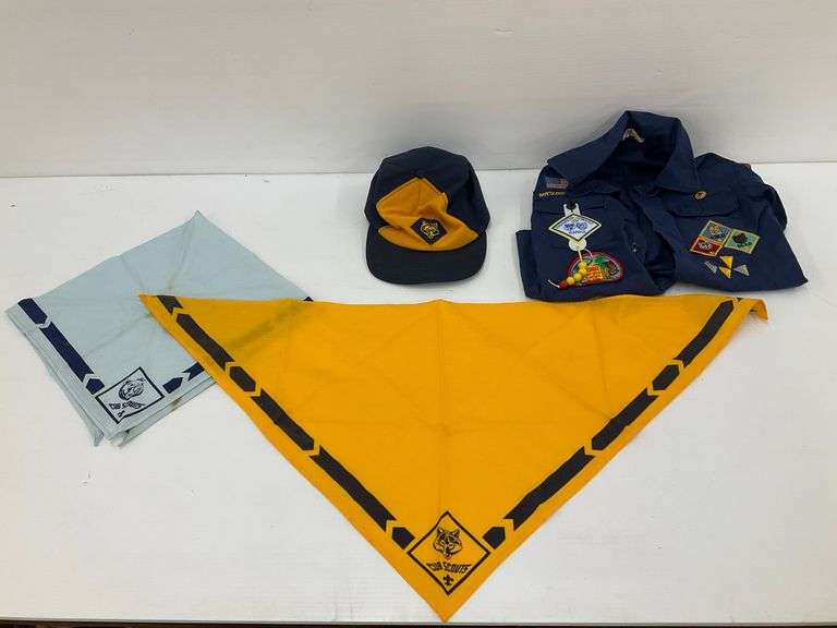 Boy Scouts of America Uniform Lot - Size 10 Shirt, Hats, and Neckerchiefs image