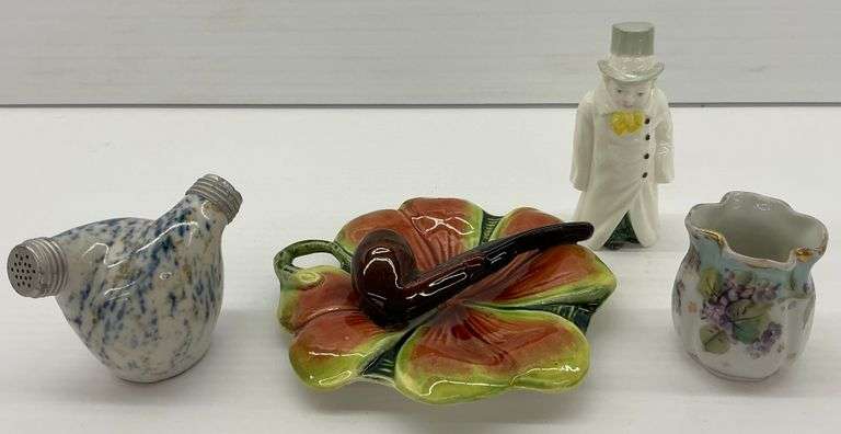 Royal Worcester Candle Snuffer, Majolica Clover Dish, and Other Vintage Pieces image