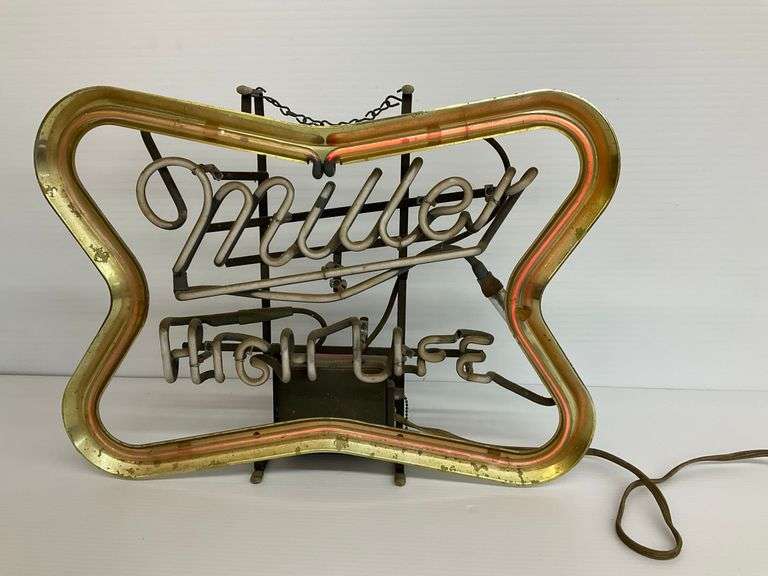 1982 Miller High Life Beer Neon Sign... some parts do not light/see photos image