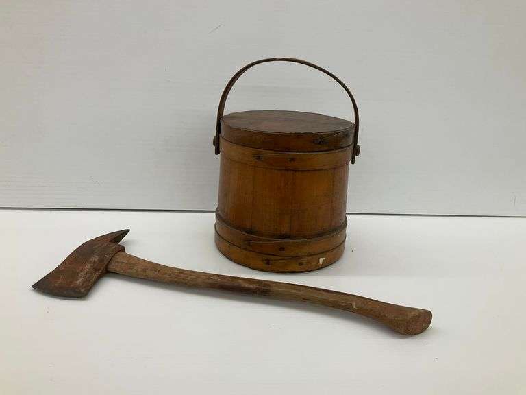 Wooden Bucket with Lid and Axe image