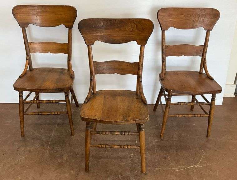 Three Wooden Hip Rail Chairs image