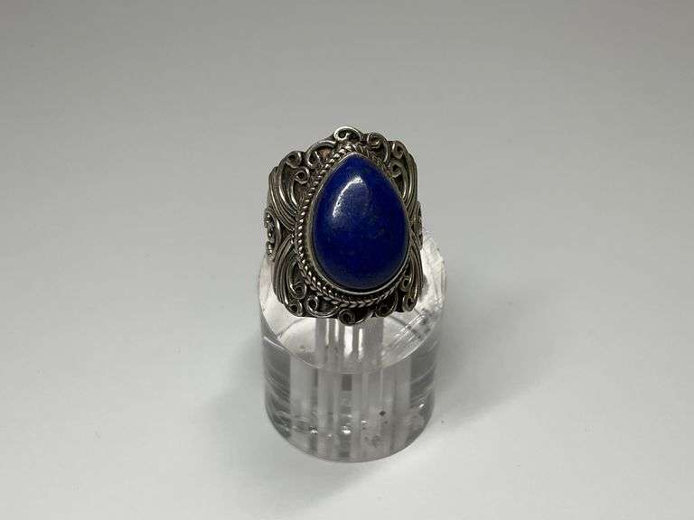 Sterling Silver Ring with Blue Stone...Size 5 image
