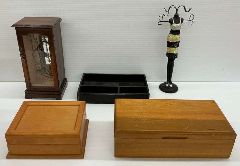 Several Jewelry Boxes and Jewelry Display Stand image