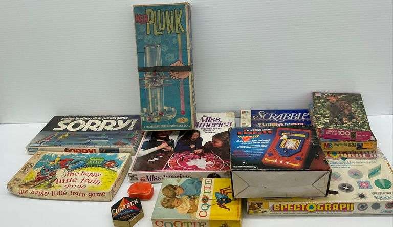 Group of Assorted Board Games and Puzzles, Cootie, Sorry!, Ker Plunk image
