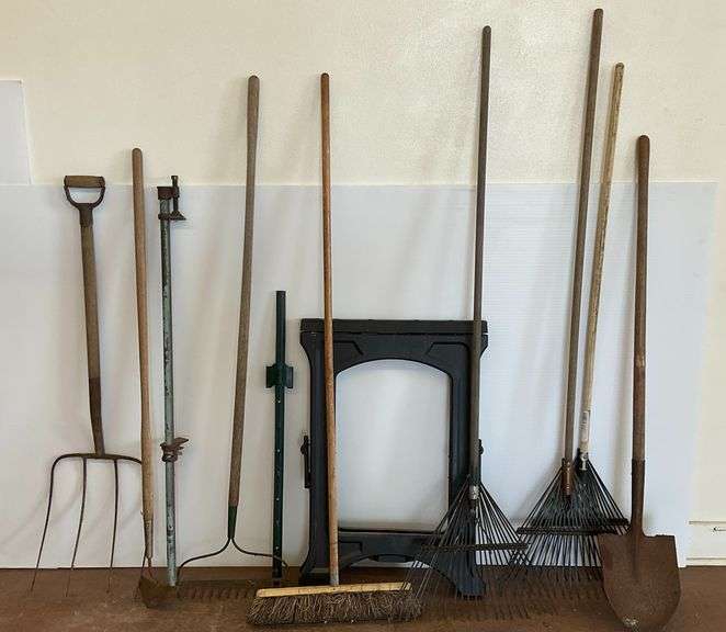 Group of Garden Tools and Metal Frame image