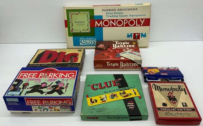 Assorted Board Games - Monopoly, Clue, Dig, Triple Yahtzee, Free Parking, Skip-Bo image