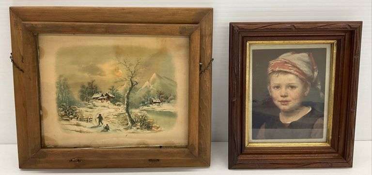 Antique Wall Hanging Magazine Rack and Portrait Print image