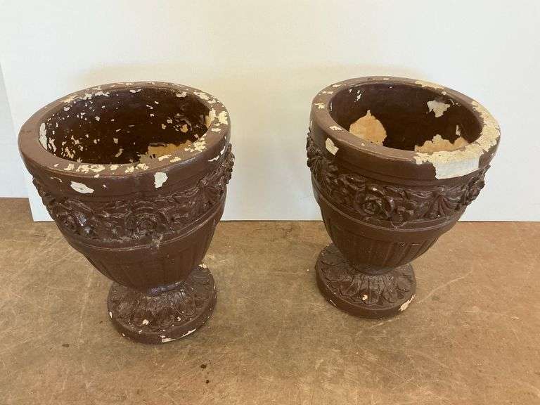 Pair of Painted Concrete Urn Planters image