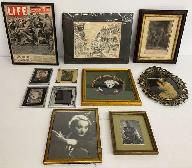 Framed Group of Art & 1947 Magazine Cover - Actress Portraits, Cityscape, and Life Magazine image