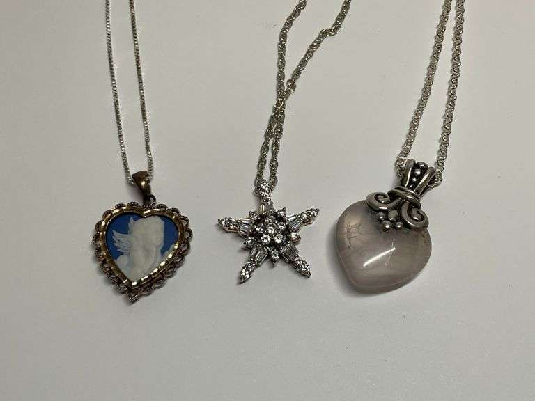 Three Sterling Silver Necklaces with Pendants image