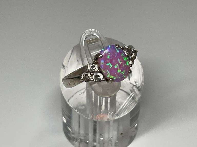 Pink Opal Sterling Silver Ring with Accents...Size 7 image